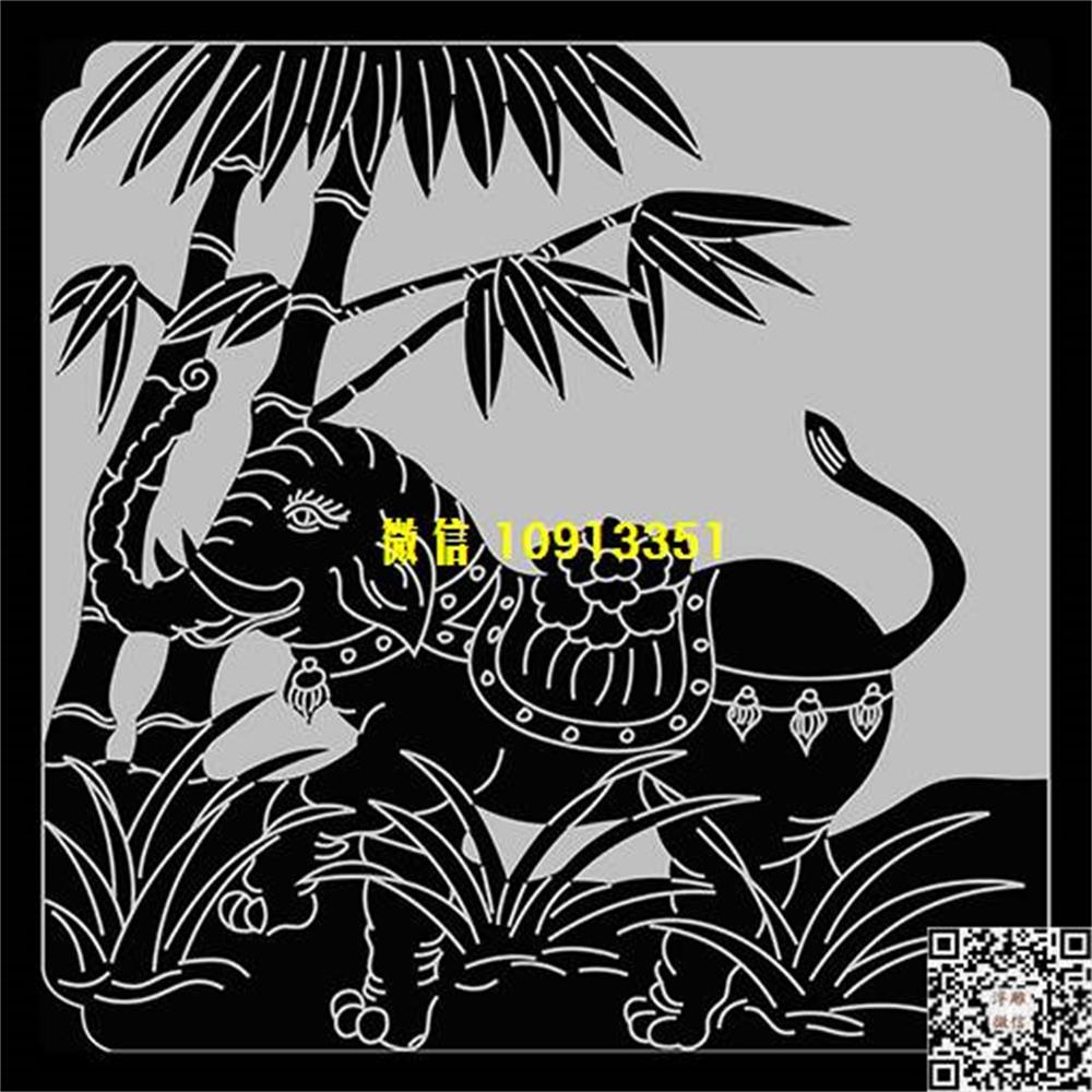 精雕图291大象竹子栏板精雕图线雕图线条图单线铣底图_电脑雕刻plt文泰矢量图精雕图浮雕图